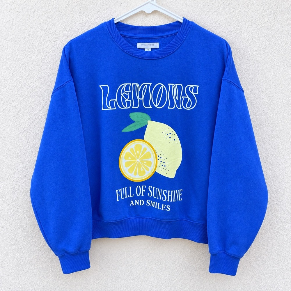 Grayson Threads Lemons Full of Sunshine Smiles Sweatshirt XXS Blue Graphic Tee